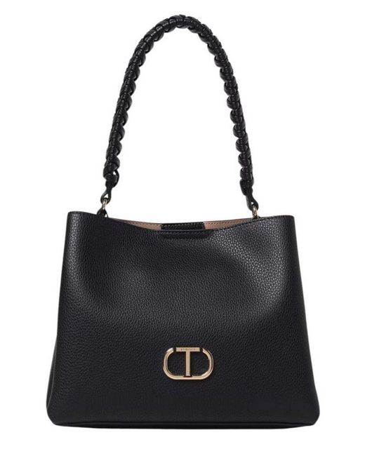 Twinset Black Logo Plaque Top Handle Bag