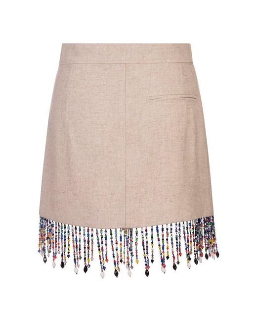 MSGM White Sand Mini Skirt With Bead Appliqué
