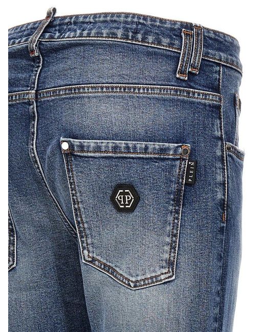 Philipp Plein Blue Distressed Mid-rise Jeans for men