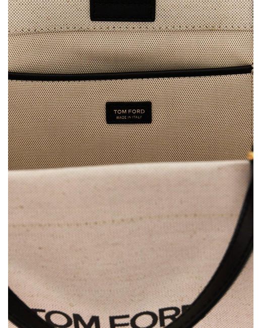 Tom Ford White Logo Canvas Handbag Hand Bags