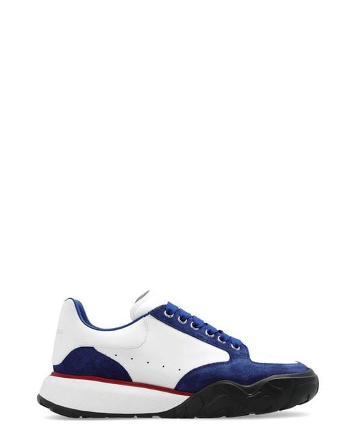 Alexander McQueen Blue Court Panelled Leather Sneakers for men