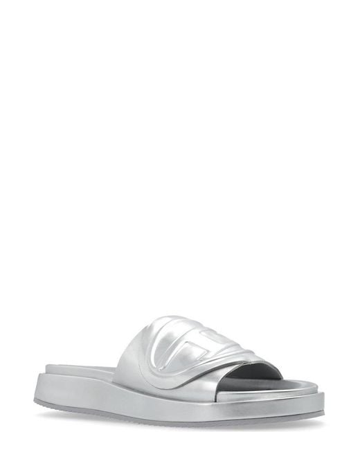 DIESEL White Sa-slide D Oval Metallic Sandals