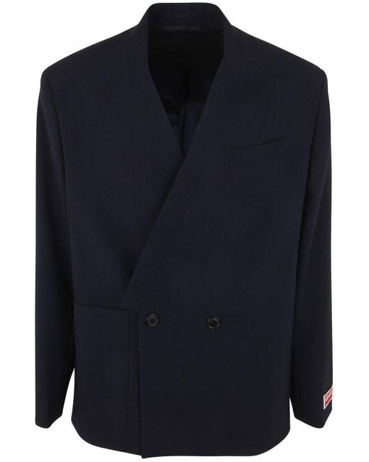 KENZO Blue Shawl-lapel Double-breasted Tailored Blazer for men