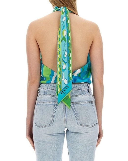 Emilio Pucci Blue Silk Top With Marble Print
