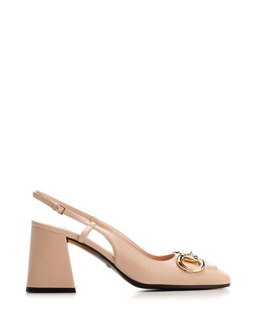 Gucci Leather Horsebit Midheel Slingback Pumps in Beige (Natural) Lyst