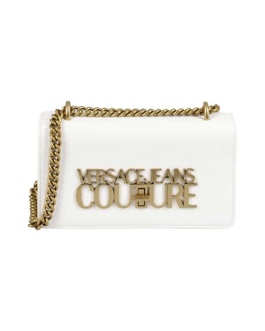 Versace Jeans White Logo Plaque Foldover Shoulder Bag