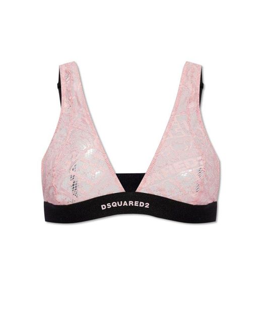 DSquared² Pink Logo Laced Elasticated Waistband Bra