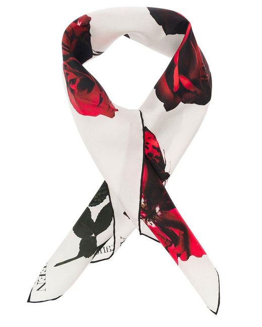 Alexander McQueen Red Allover Rose Printed Scarf