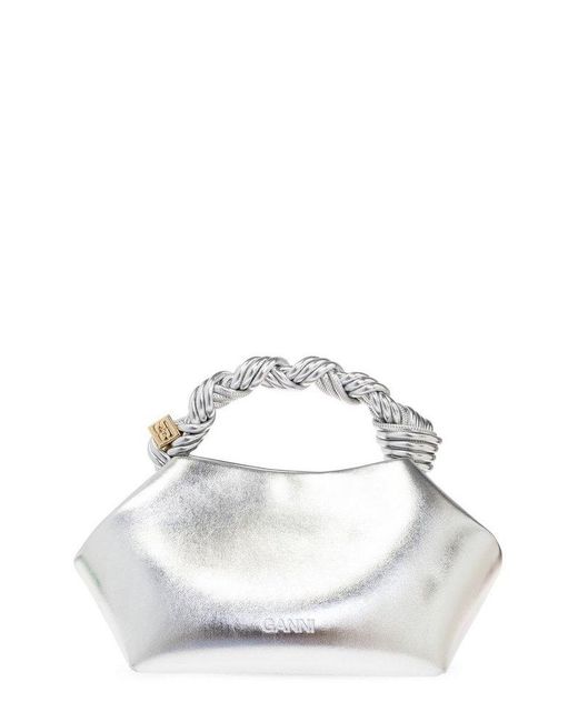 Ganni White Twisted Handle Tote Bag