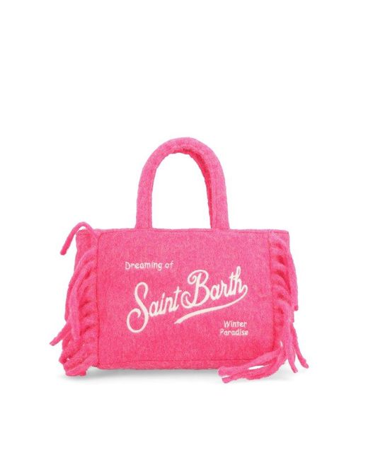 Mc2 Saint Barth Pink Logo Embroidered Top Handle Bag