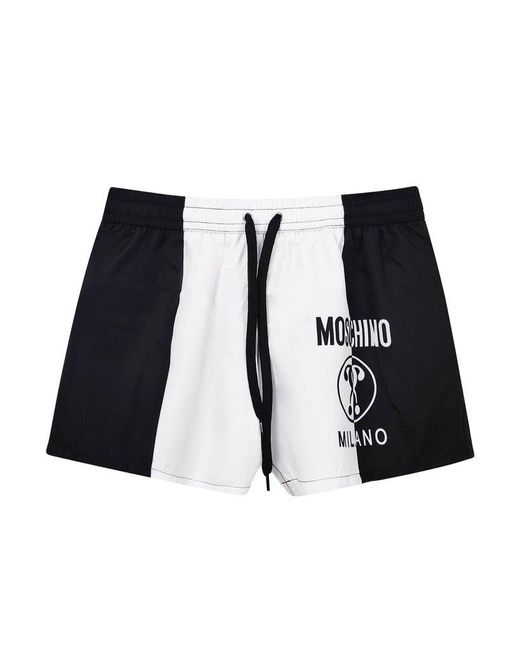 Moschino Black Logo-printed Two-toned Drawstring Swim Trunks for men
