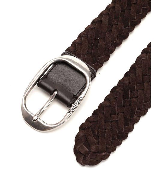 Tom Ford Brown Woven Belt With Oval Buckle for men