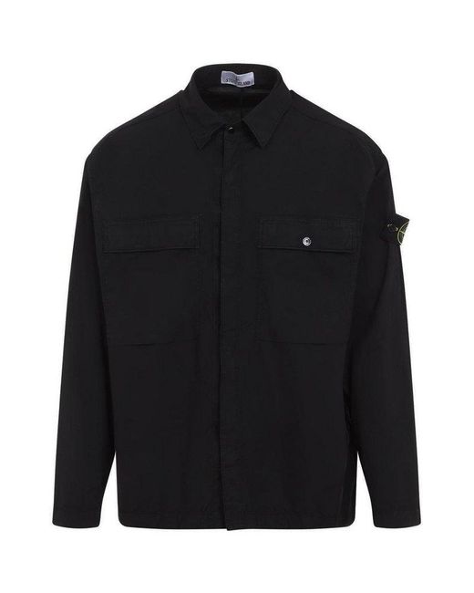 Stone Island Black Logo Patch Long Sleeved Overshirt for men