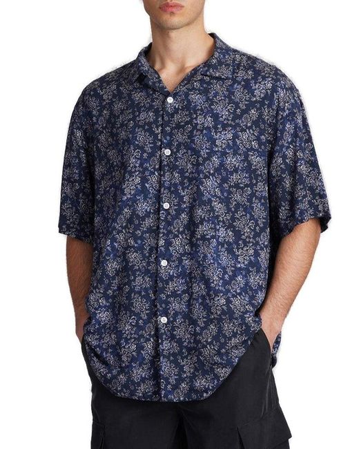 Ih Nom Uh Nit Blue Drop Shoulder Floral-printed Shirt for men