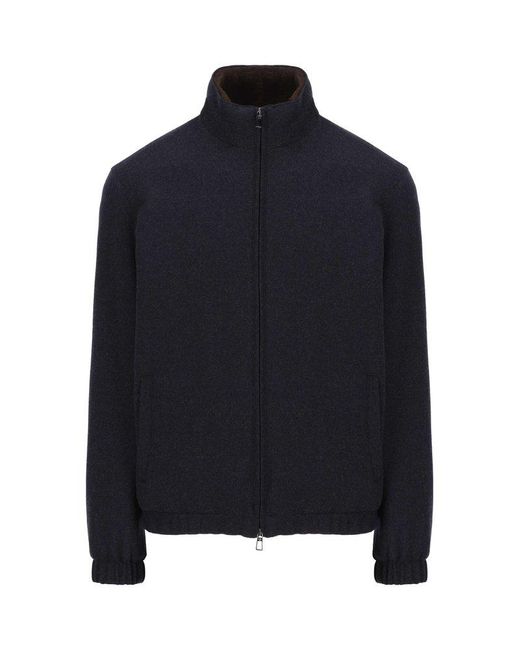 Loro Piana Zipped Sweater Bomber Jacket in Blue for Men | Lyst