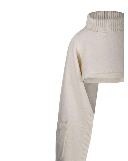 Sandbeige White Cropped Turtleneck Sweater