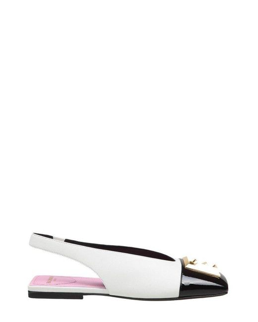 Balmain White Two-Toned Flat Eden Slingbacks