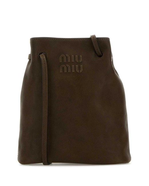 Miu Miu Brown Logo-Embossed Mini Bag