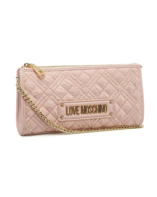 Love Moschino Pink Lace Detailed Quilted Shoulder Bag