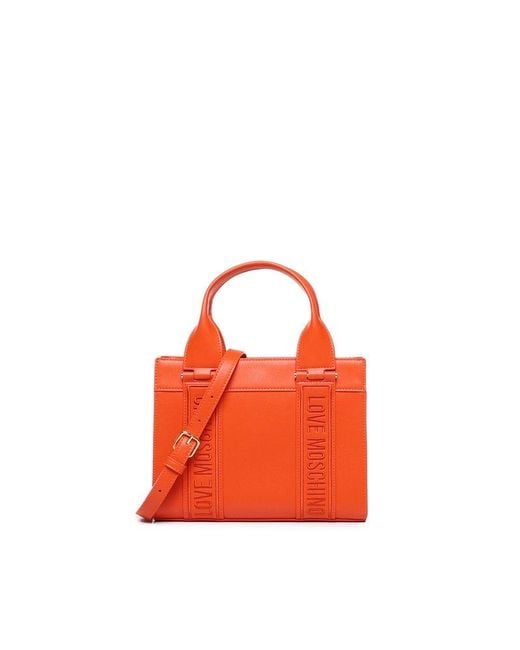 Love Moschino Orange Logo Embroidered Mini Tote Bag