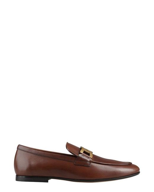 Tod's Leather Chain-link Almond Toe Loafers in Brown for Men | Lyst
