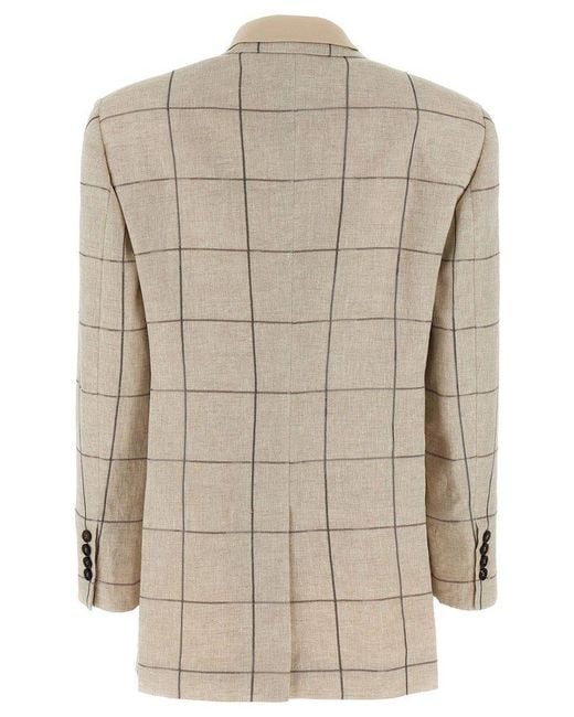 Brunello Cucinelli Natural Checked Double-Breasted Blazer