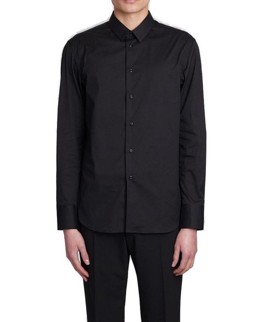 Emporio Armani Black Plain Long-sleeved Buttoned Shirt for men