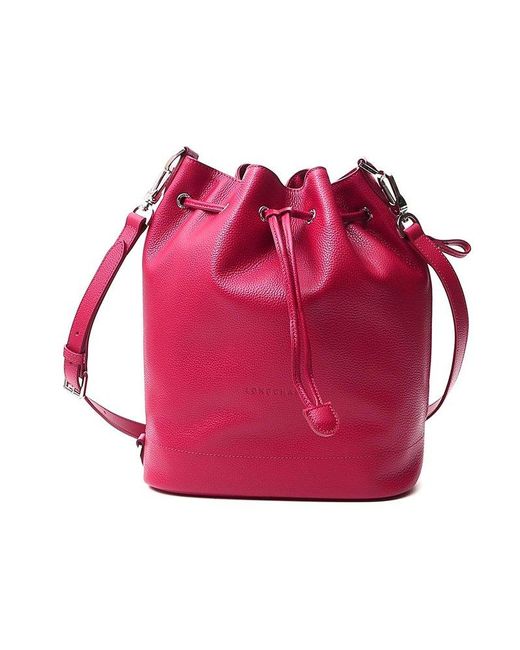 Longchamp Leather Drawstring Bucket Bag in Red Lyst