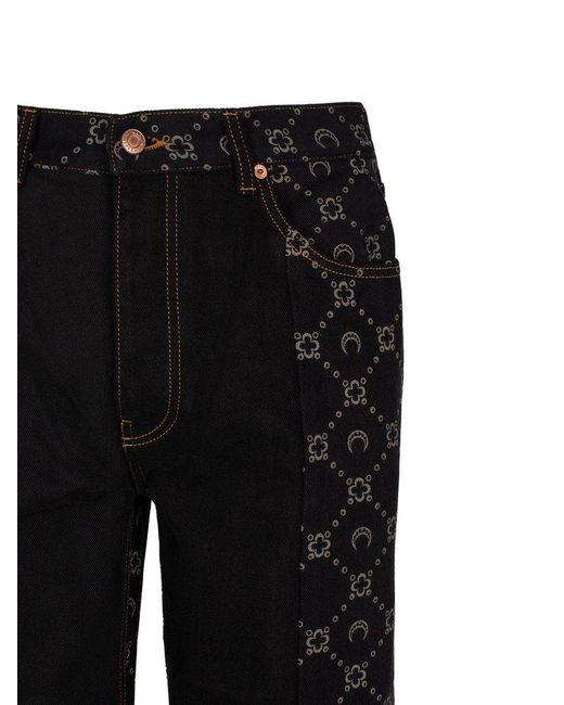 MARINE SERRE Black Monogram Printed Straight Leg Jeans for men
