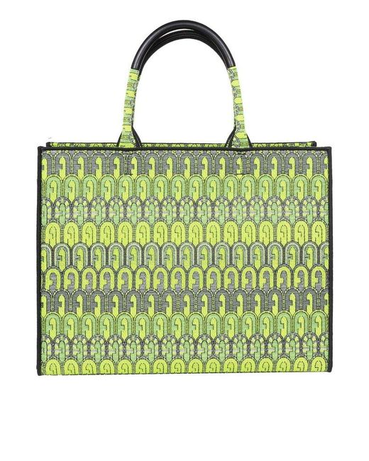 Furla Opportunity L Shoppinh Bag In Jacquard Fabric in Green | Lyst