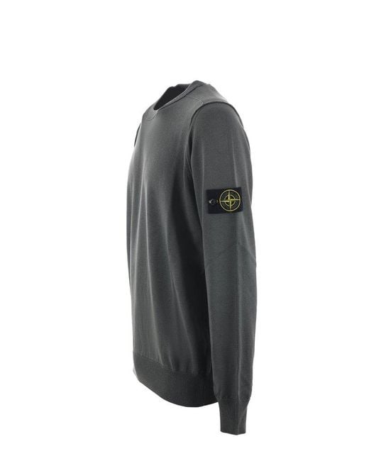 Stone Island Gray Compass Patch Crewneck Jumper for men