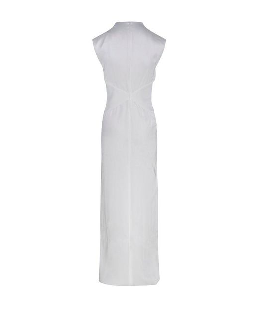Max Mara White Pilard V-neck Sleeveless Dress