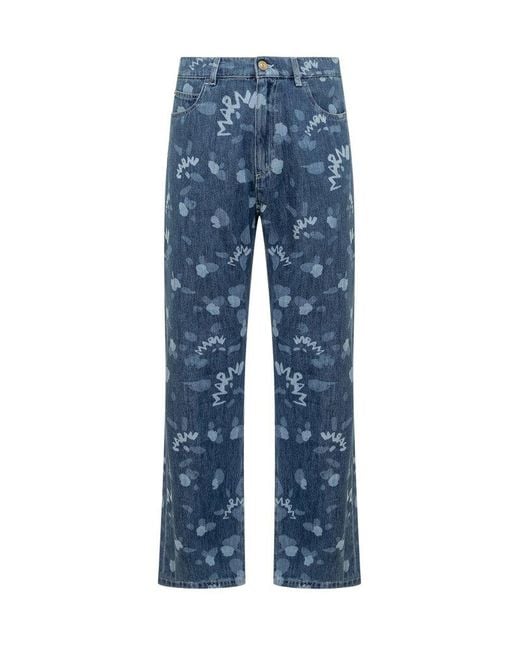 Marni Blue Jeans With Dripping Print for men