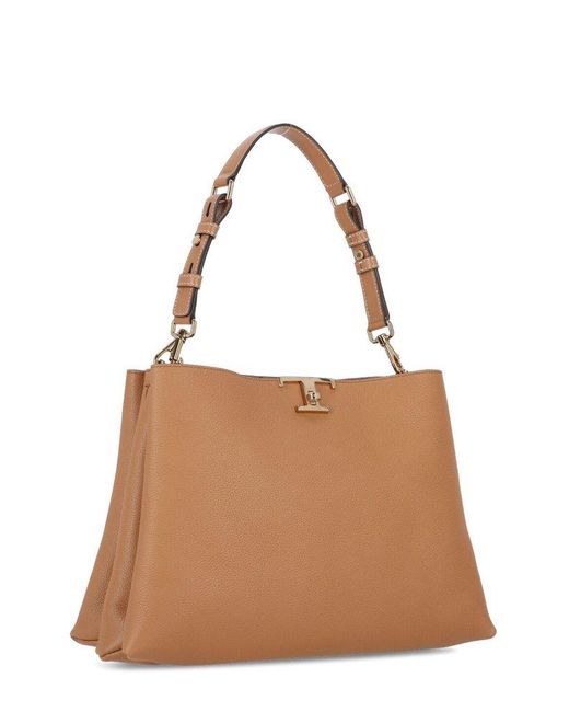 Tod's Brown Medium T Timeless Logo Plaque Tote Bag