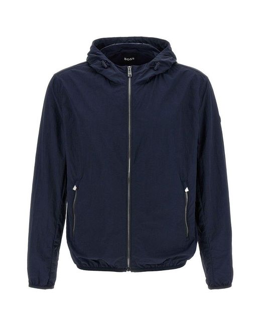Boss Blue Crinkle Effect Water-repellent Jacket for men