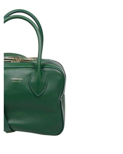 Ferragamo Green Logo-printed Zipped Tote Bag