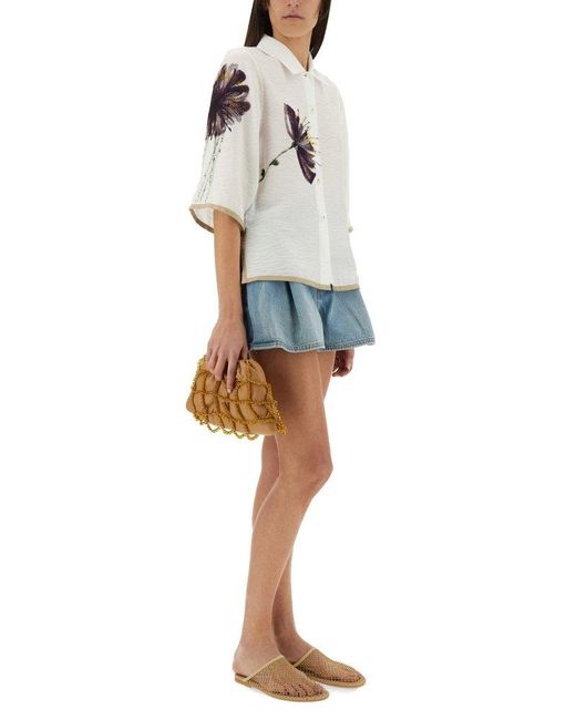 Alysi White Floral Print Button-Up Top