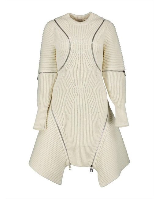 Alexander McQueen Natural Zip-detailed Asymmetric Dress