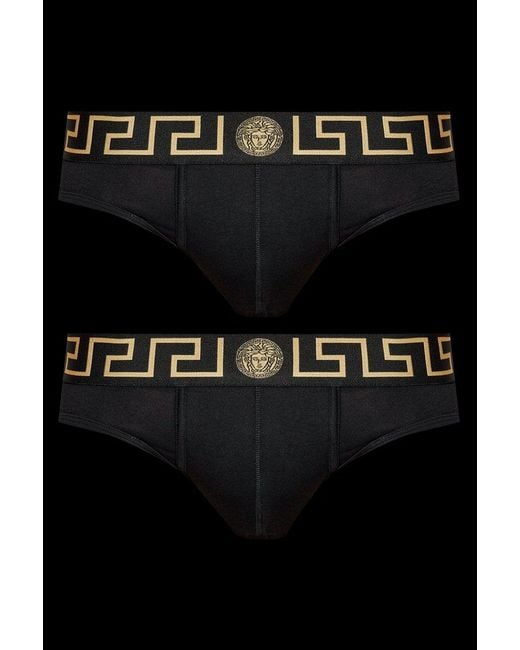 Versace Black Greca-Detailed Pack Of Two Boxer Briefs for men