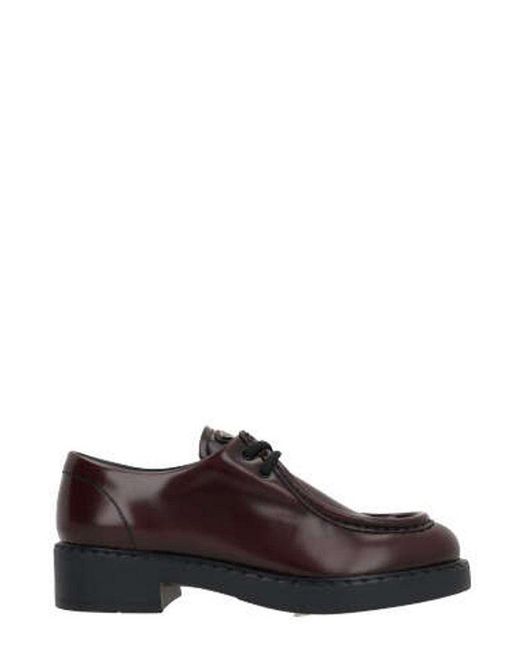Prada Brown Triangle-logo Round-toe Lace-up Shoes