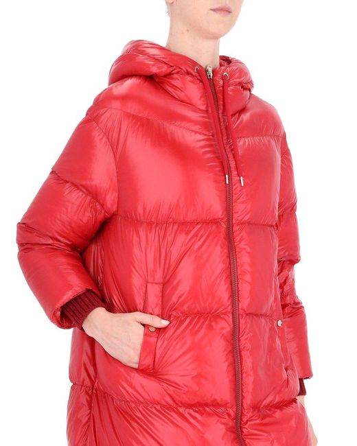 Herno Red Quilted Hooded Drawstring Down Coat