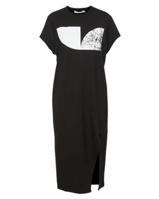 IRO Black Adrya Graphic-printed Crewneck Midi Dress
