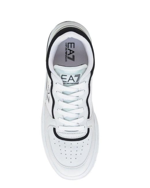 EA7 White Logo-Patch Panelled Lace-Up Sneakers