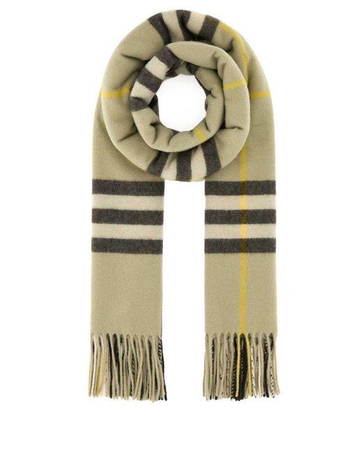 Burberry Gray Checked Fringed-edge Scarf