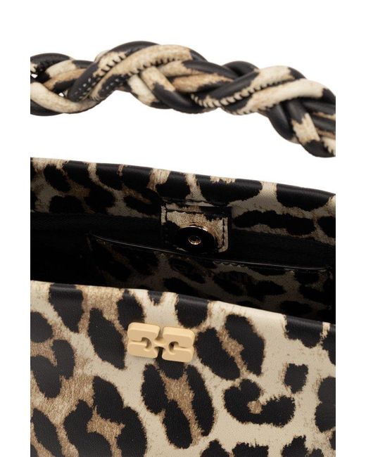 Ganni Black Leopard Printed Mini Tote Bag