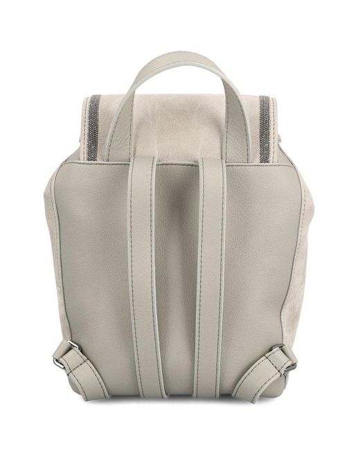 Brunello Cucinelli White Logo Embossed Drawstring Backpack