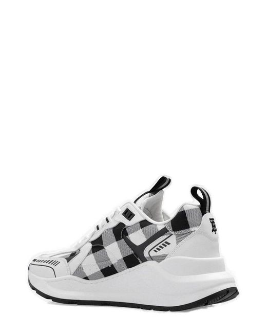 Burberry White Check Pattern Canvas & Leather Sneaker