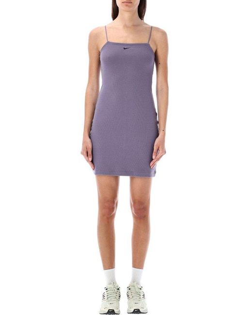 Nike Purple Sportswear Chill Knitted Tight Mini-rib Cami Dress