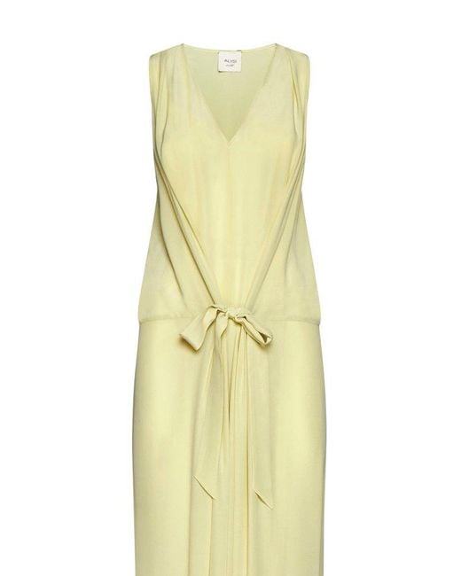 Alysi White V-neck Ribbon Detailed Dress