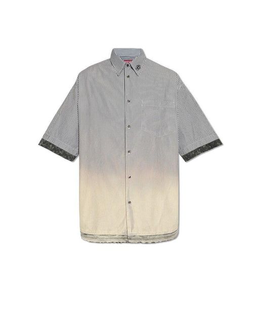 DIESEL Gray S-trax Faded Effect Striped Distressed Shirt for men